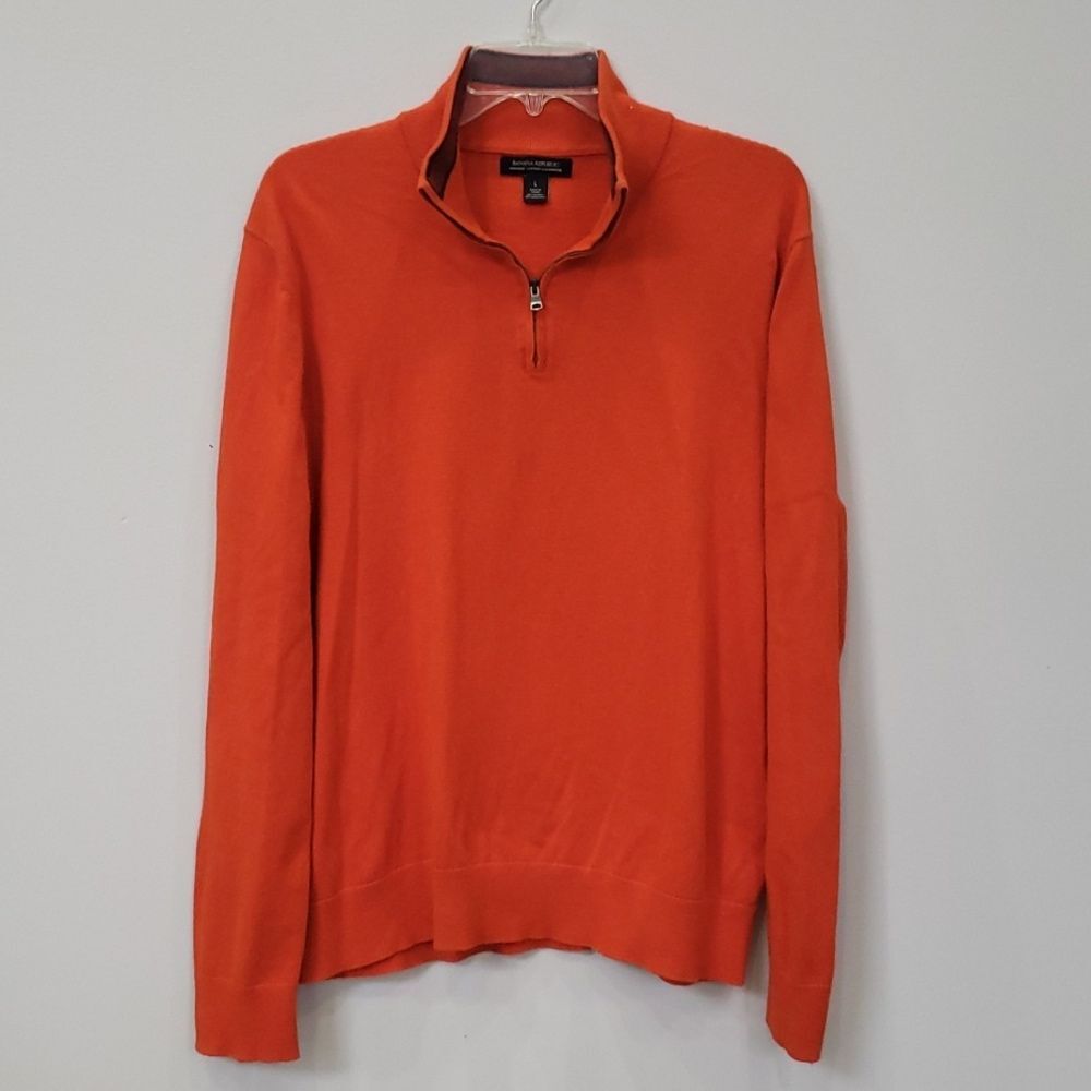 Banana Republic Sweater Mens Large Cashmere Cotton Quarter Zip Orange